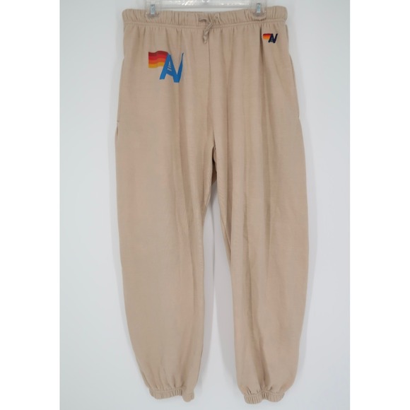 Aviator Nation Tan Sweatpants with Multicolor Logo